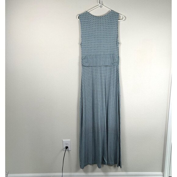 Talbots Maxi Dress Womens Size M Blue Geometric V Neck Sleeveless Stretch - Picture 4 of 7